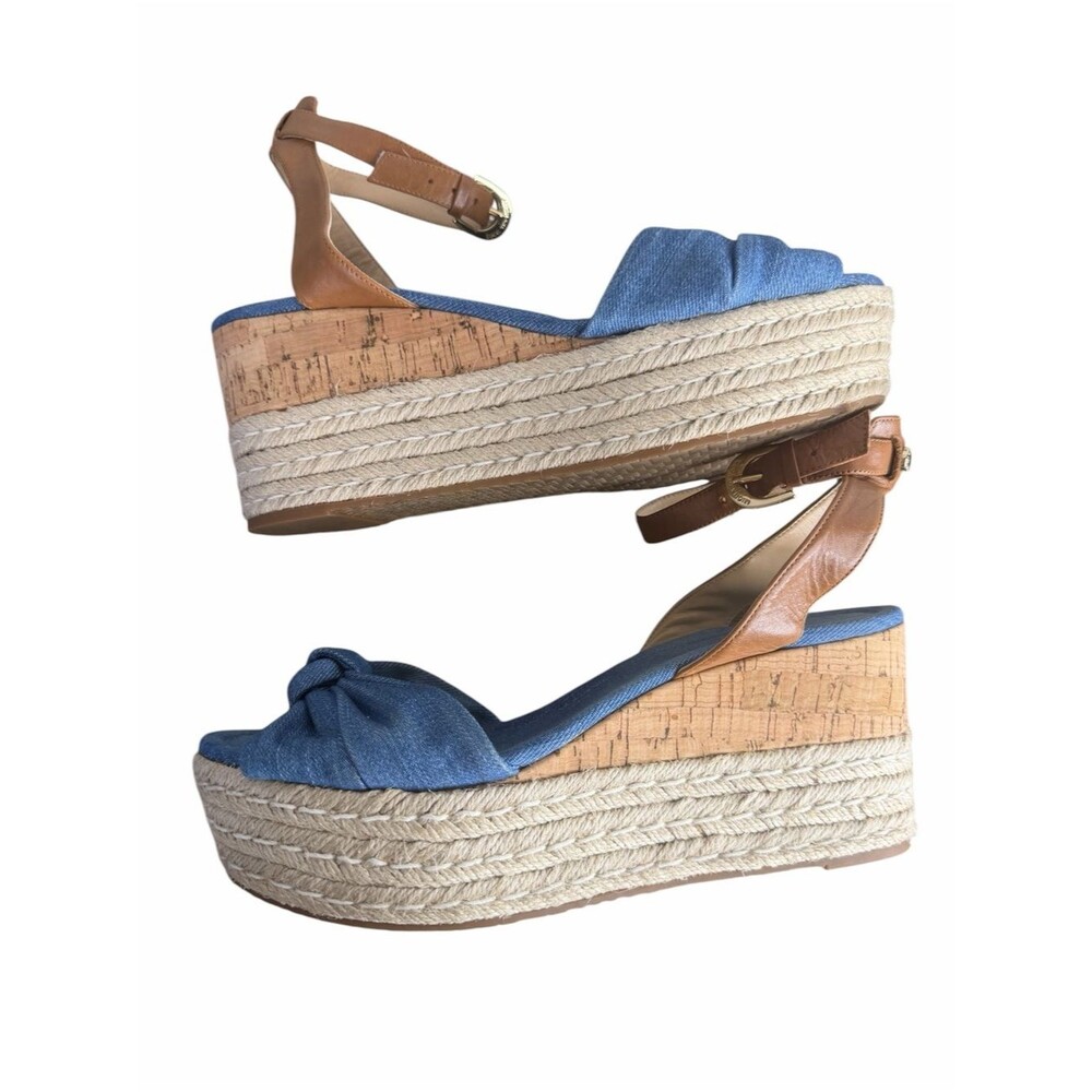 Michael Kors Maxwell Wedge Espadrille Sandals size 9M Denim Ankle Strap Shoes
